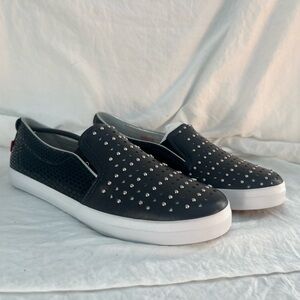 Marc Joseph Navy Studded Slip-On Loafers